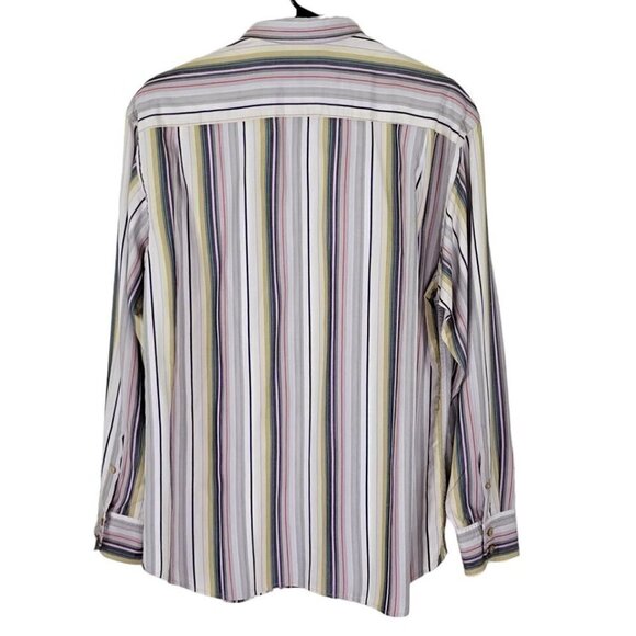 Tommy Bahama Button Down Shirt Size XL Silk Striped Contrast Cuff Chest Pocket - Picture 2 of 14